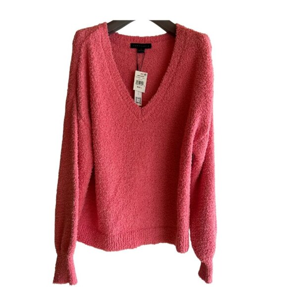 NWT SANCTUARY Fuzzy V Neck Pullover Sweater Women's Large, 12/14 Strawberry - Picture 3 of 5